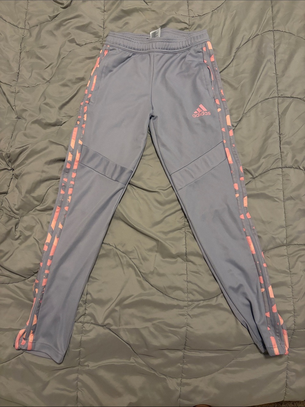 adidas Gray Sweatpants with Pink Stripe Detail